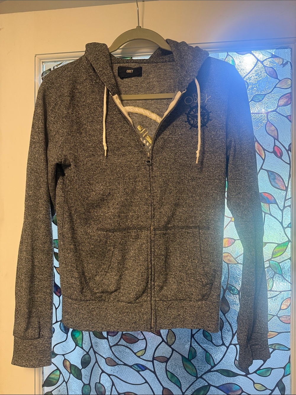 Obey Heather Gray Full-Zip Hoodie with Drawstring
